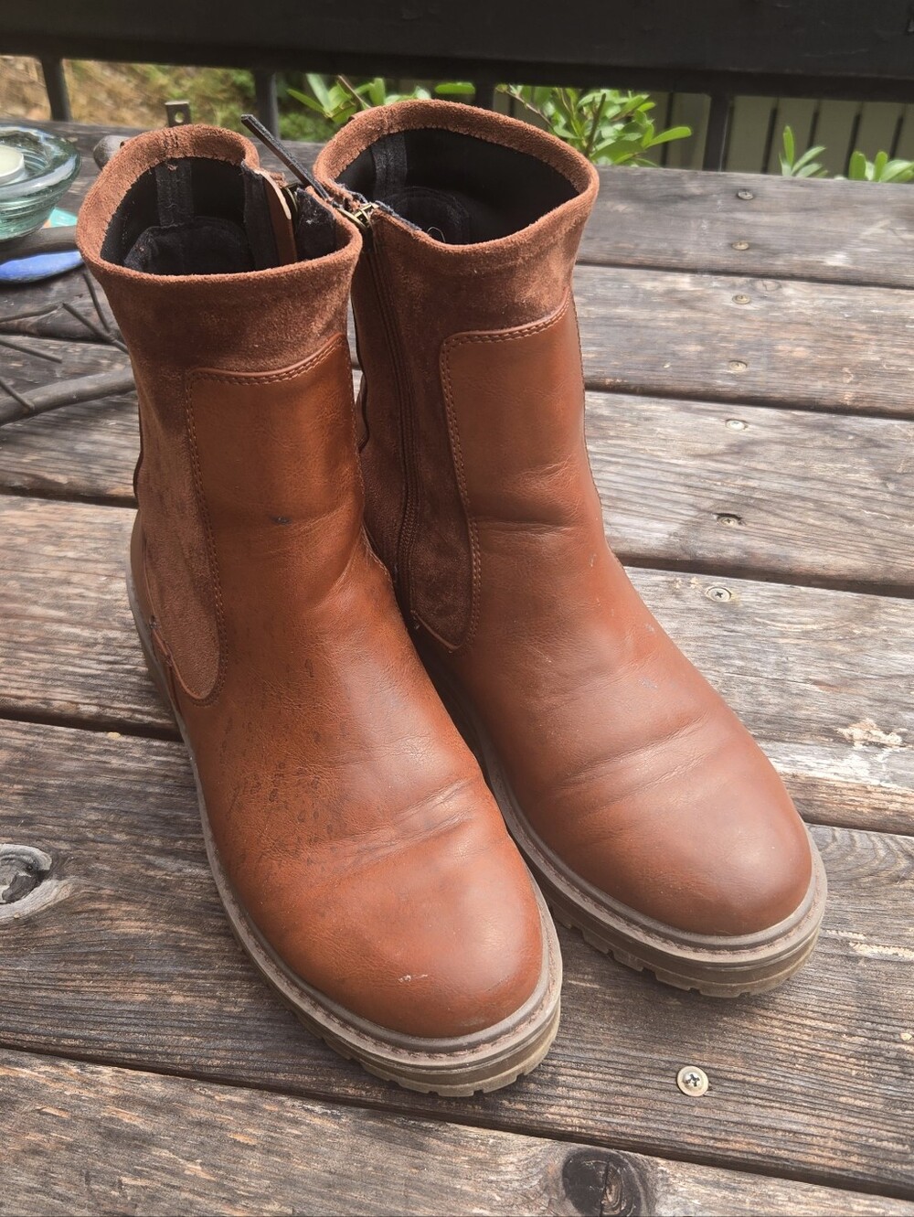 Yellow Box Chestnut Brown Vegan Leather Tall Ankle Combat Boots 8.5